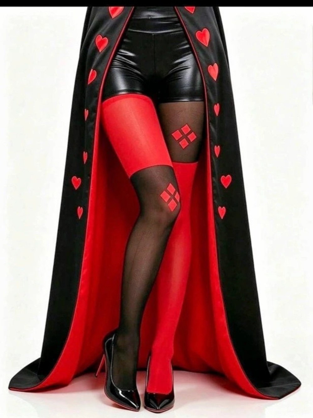Red & Black Geometric Thigh-High Tights